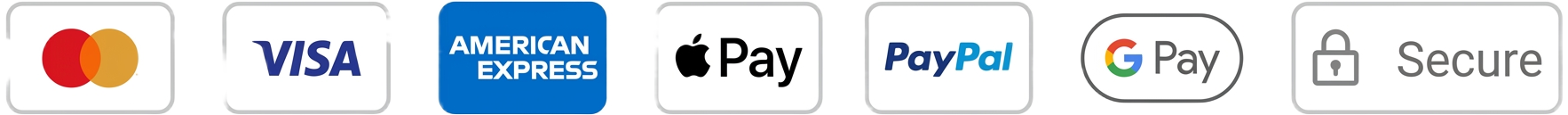 Akzeptierte Zahlungsmethoden: Mastercard, Visa, American Express, Apple Pay, PayPal, Google Pay, SSL Secure